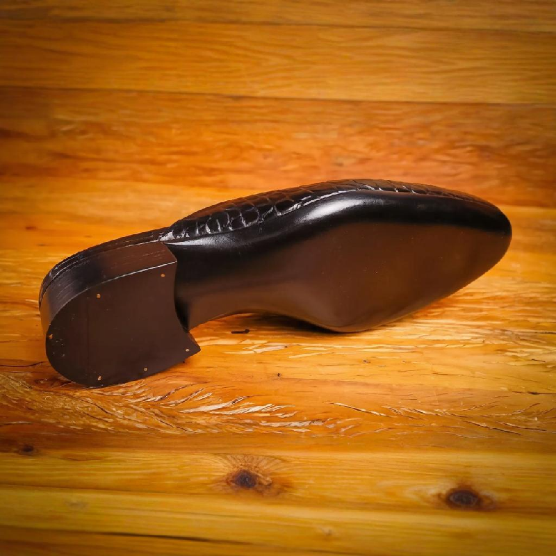 Black Crocodile Leather Slippers