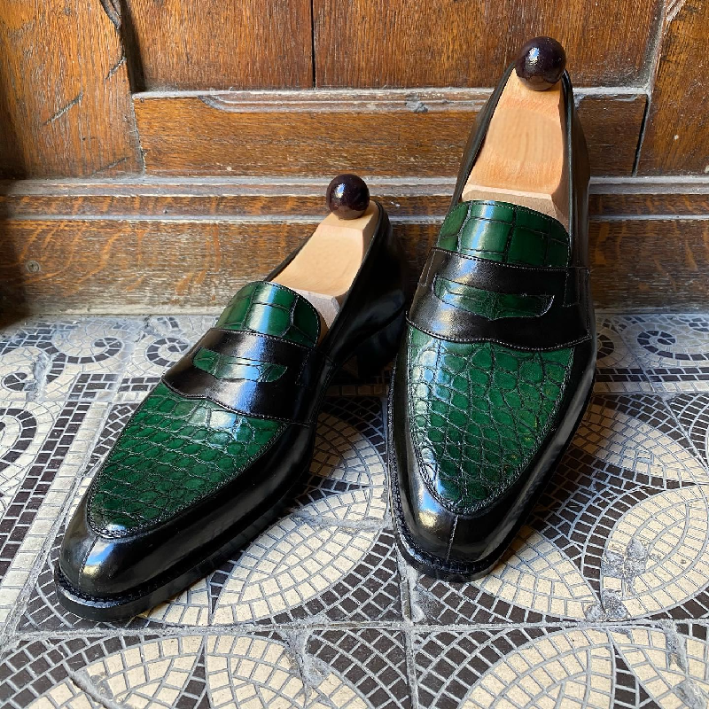 Classic Patchwork Crocodile Leather Loafers