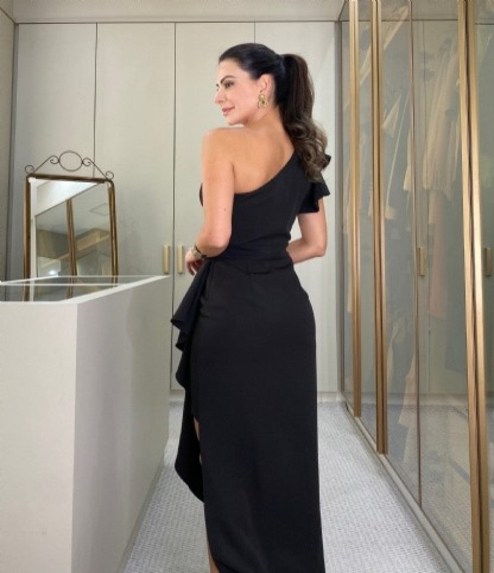 WHITE/BLACK MIDI DRESS
