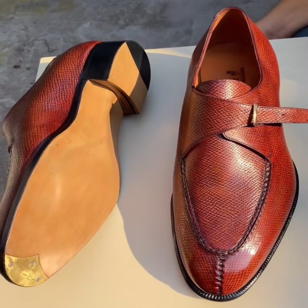 Handmade Calfskin Brass Buckle Monks