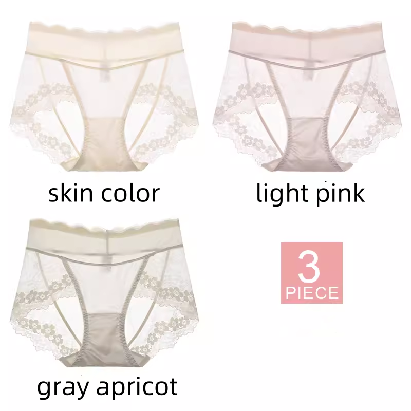 Women's mid-high waist underwear ice silk seamless sexy hip-lifting lace thin underwear