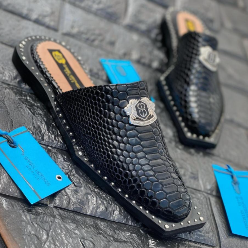 Handmade Crocodile Leather Casual Half Slippers