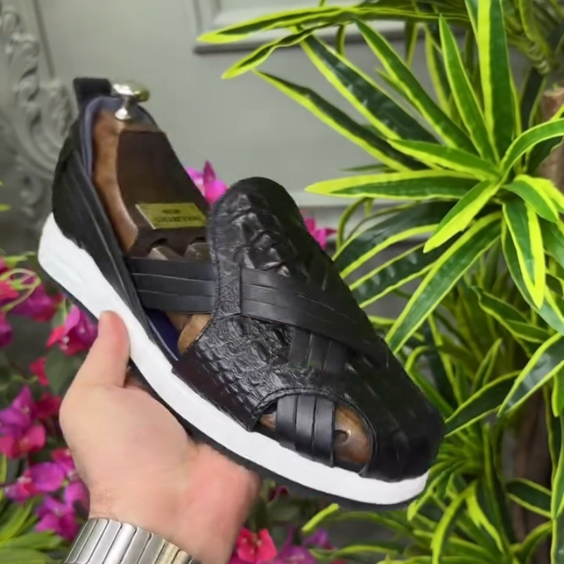 Men's Crocodile Black Sandals