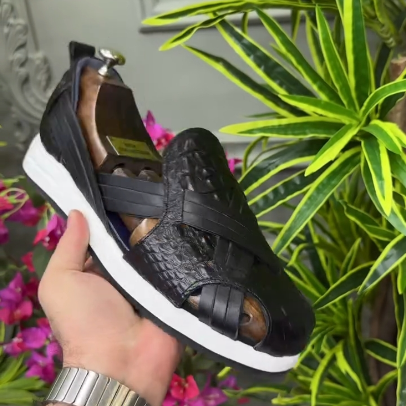 Men's Crocodile Black Sandals