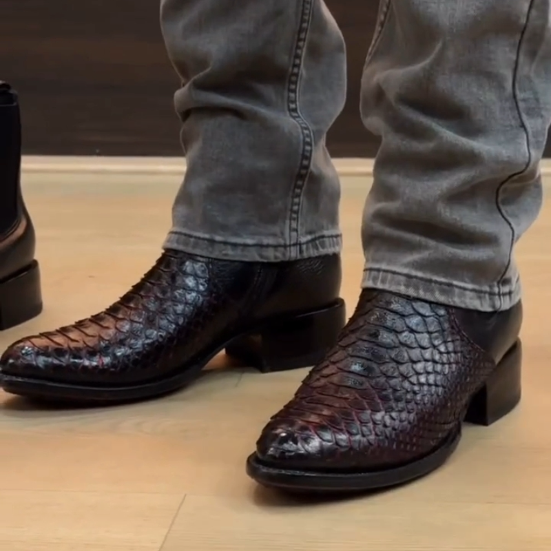 Side-Zip Crocodile Leather Ankle Boots