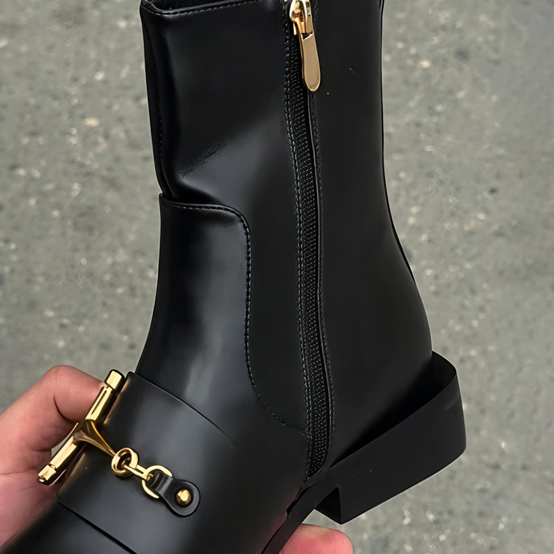 Metal Trim Side Zip Flat Boots