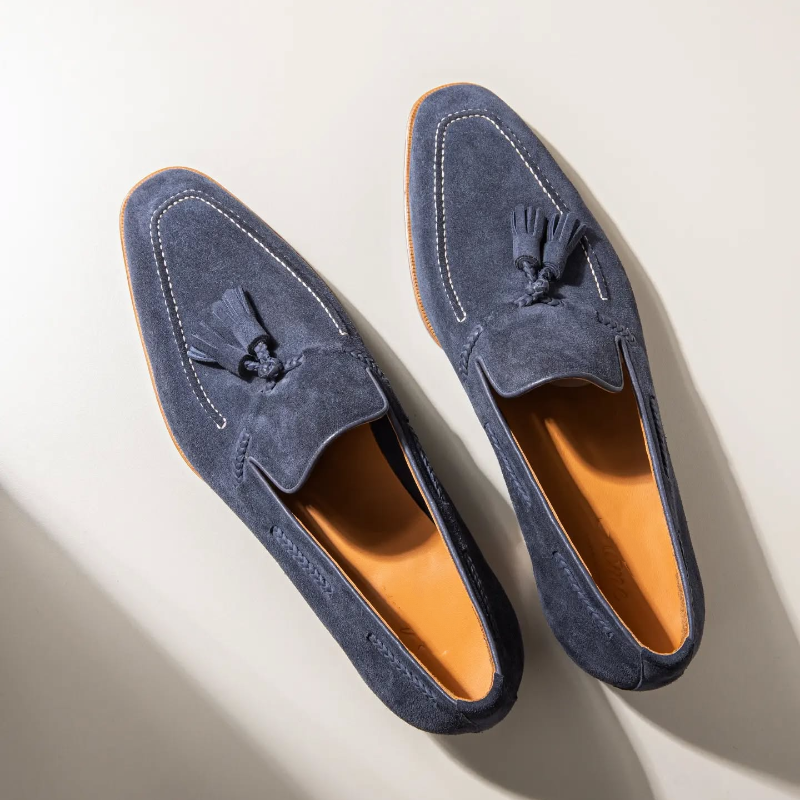Handmade Men's Suede Tassel Loafers