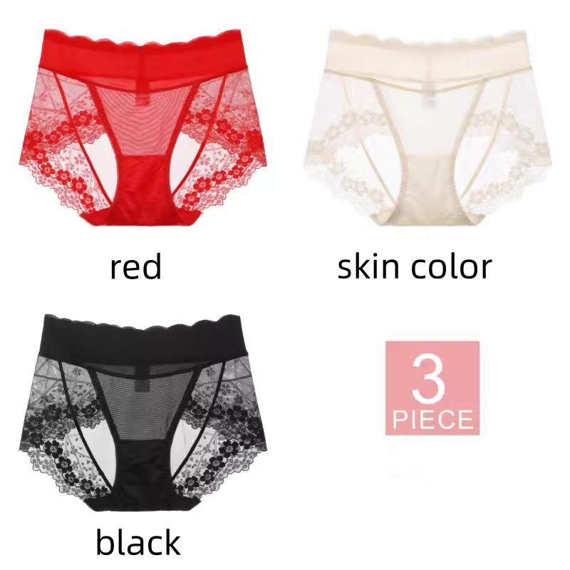 Women's mid-high waist underwear ice silk seamless sexy hip-lifting lace thin underwear