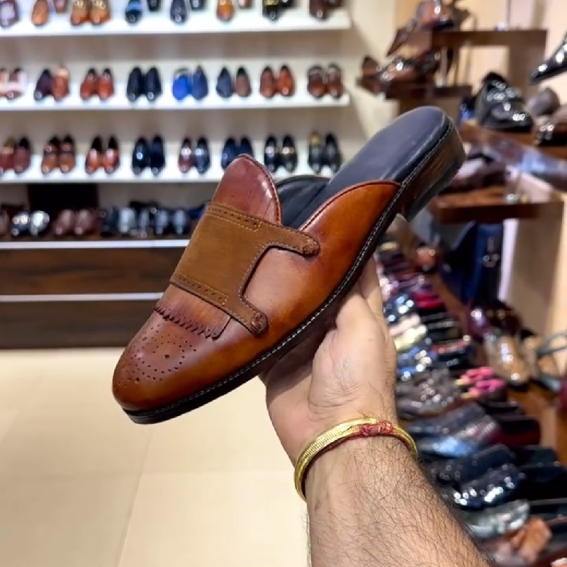 Men's Fashion Leather Monk Half Slippers