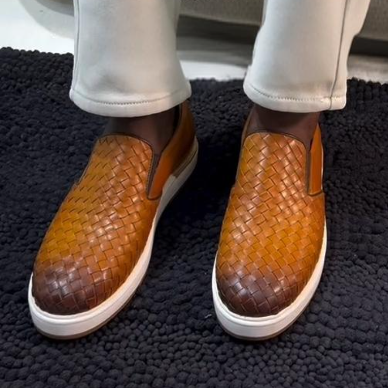 Hand-Woven Men's Leather Loafers