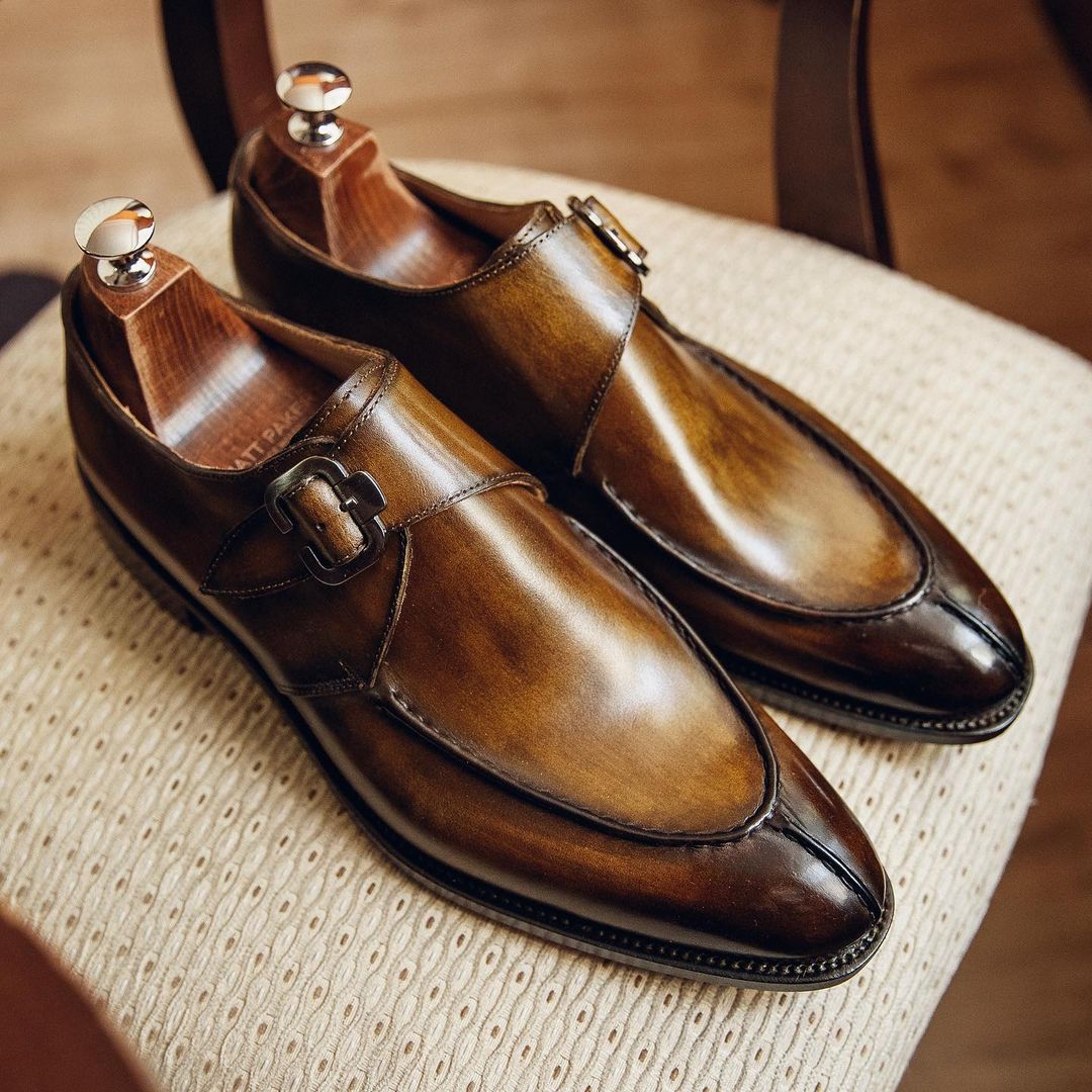 Handmade Calfskin Brass Buckle Monks