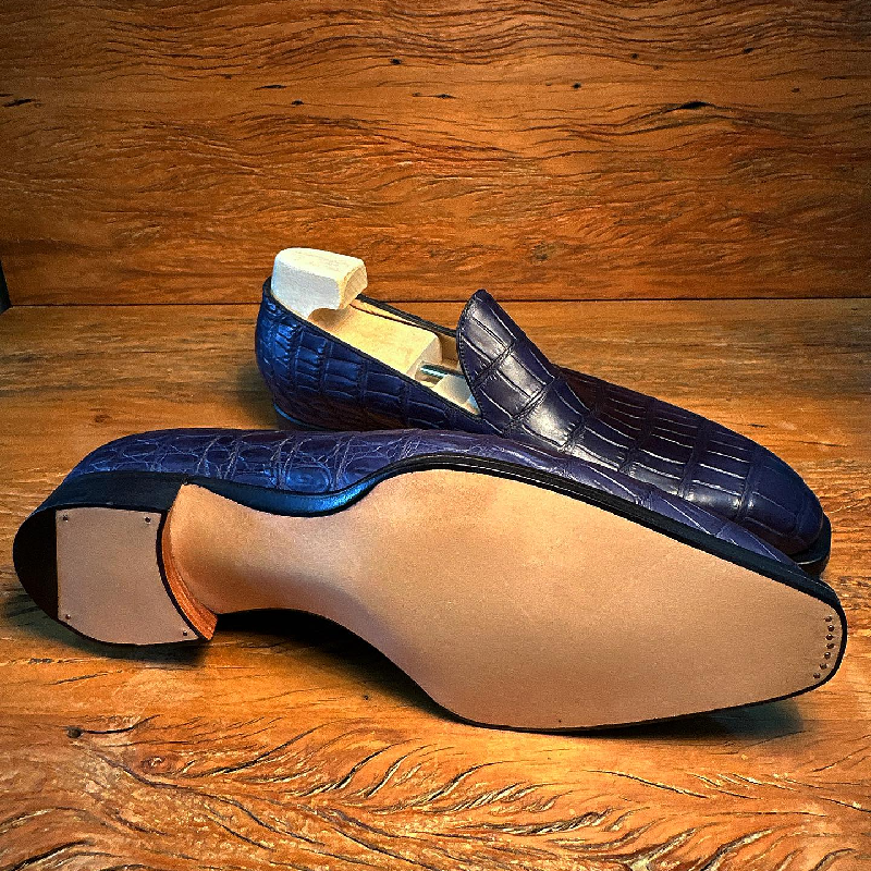 Blue Crocodile Leather Loafers