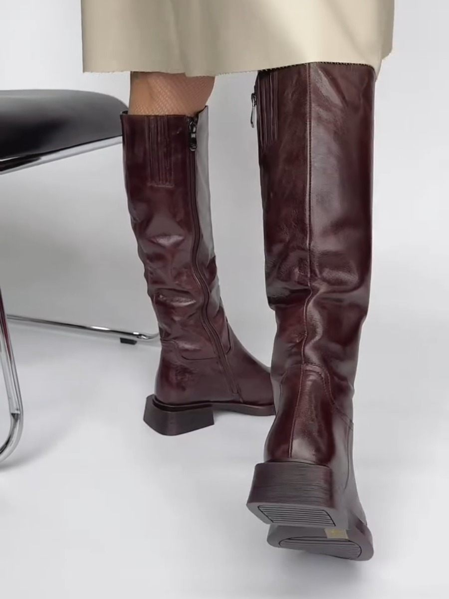 Genuine Leather Lined Zip-fastening Knee-high Boots