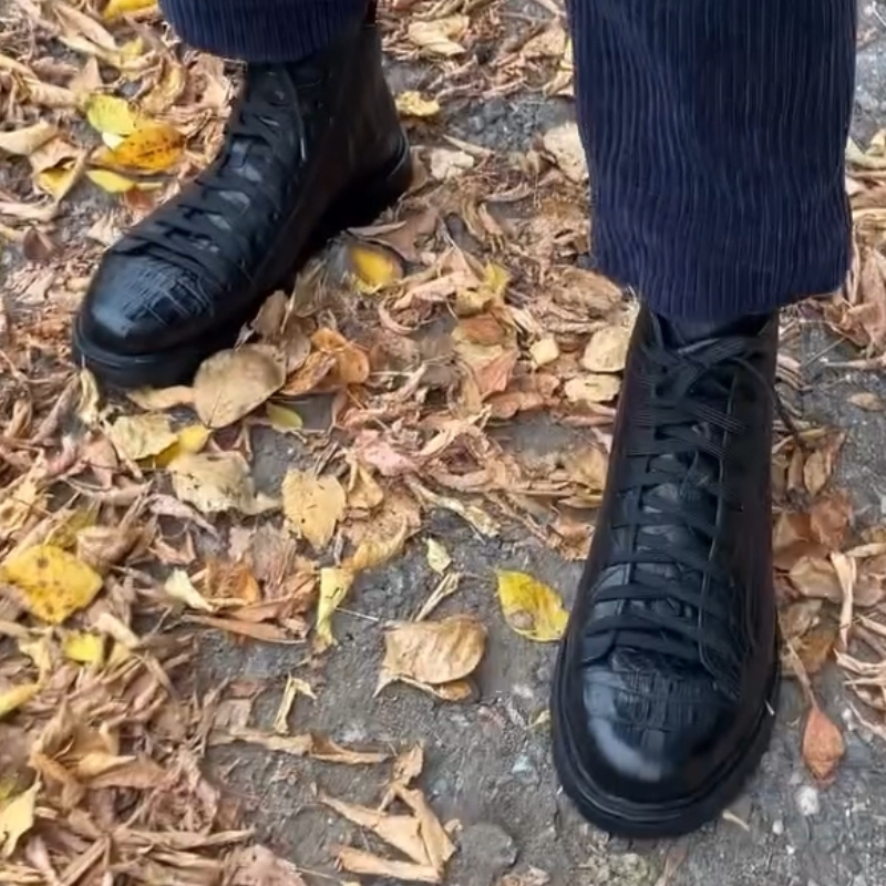 Men's Crocodile Leather High-Top Boots