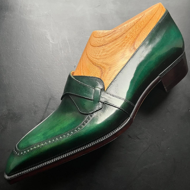 Handmade Green Leather Loafers