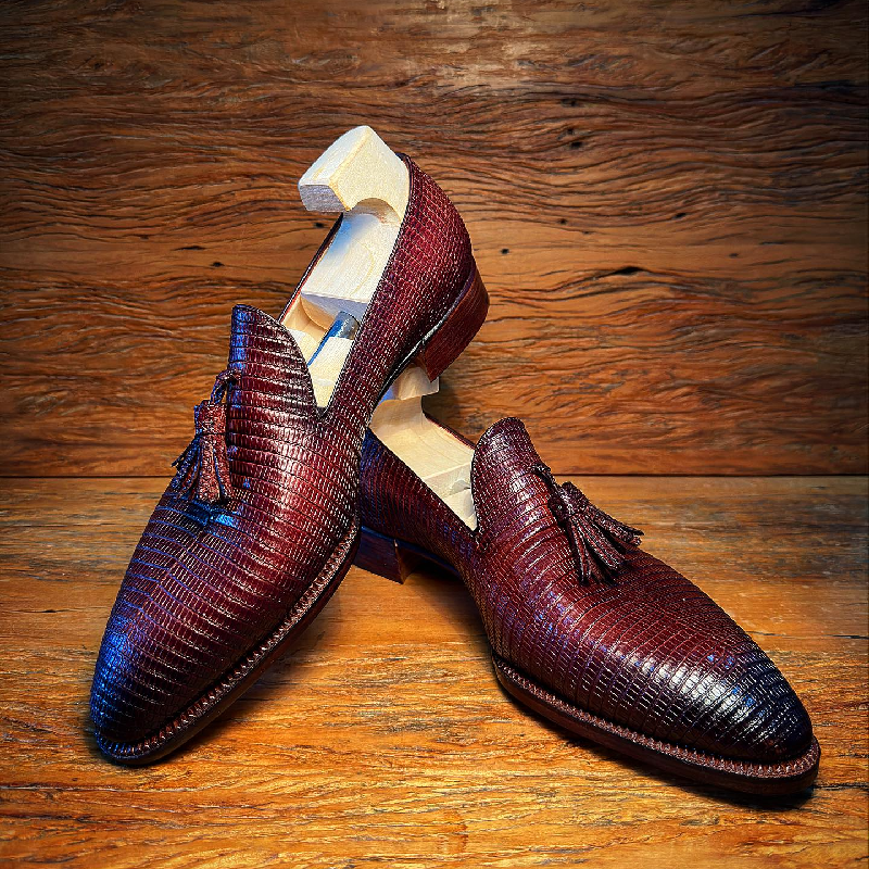 Tassel Loafer Lizard Patina Dark Brown