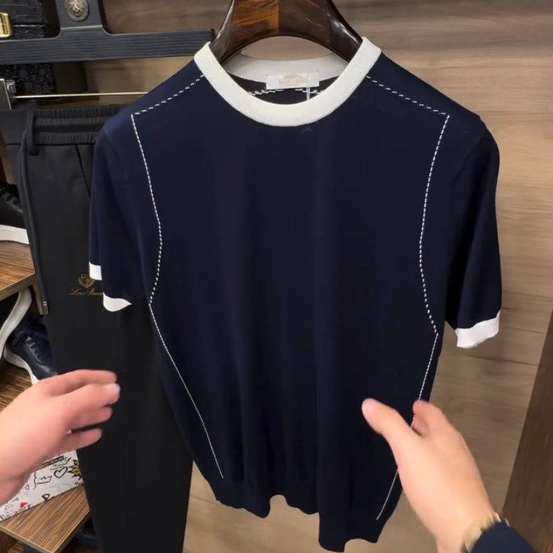 Men's Navy Knit Short Sleeve