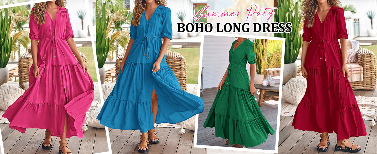 Button Drawstring Hem Slit Dress