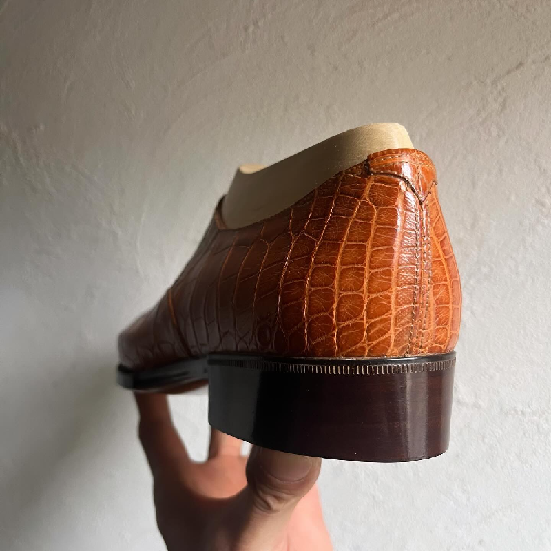 Men's Orange Crocodile Leather Oxfords