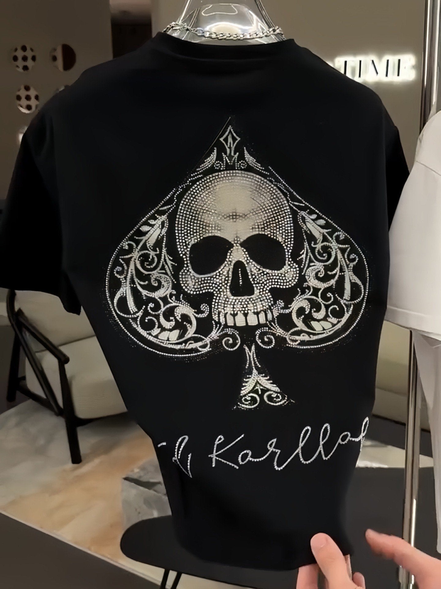 Spades Skull Hot Diamond Loose Round Neck Short Sleeve T