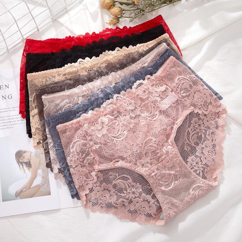 Sexy tummy-control panties for women mid-waist lace large size pure cotton antibacterial