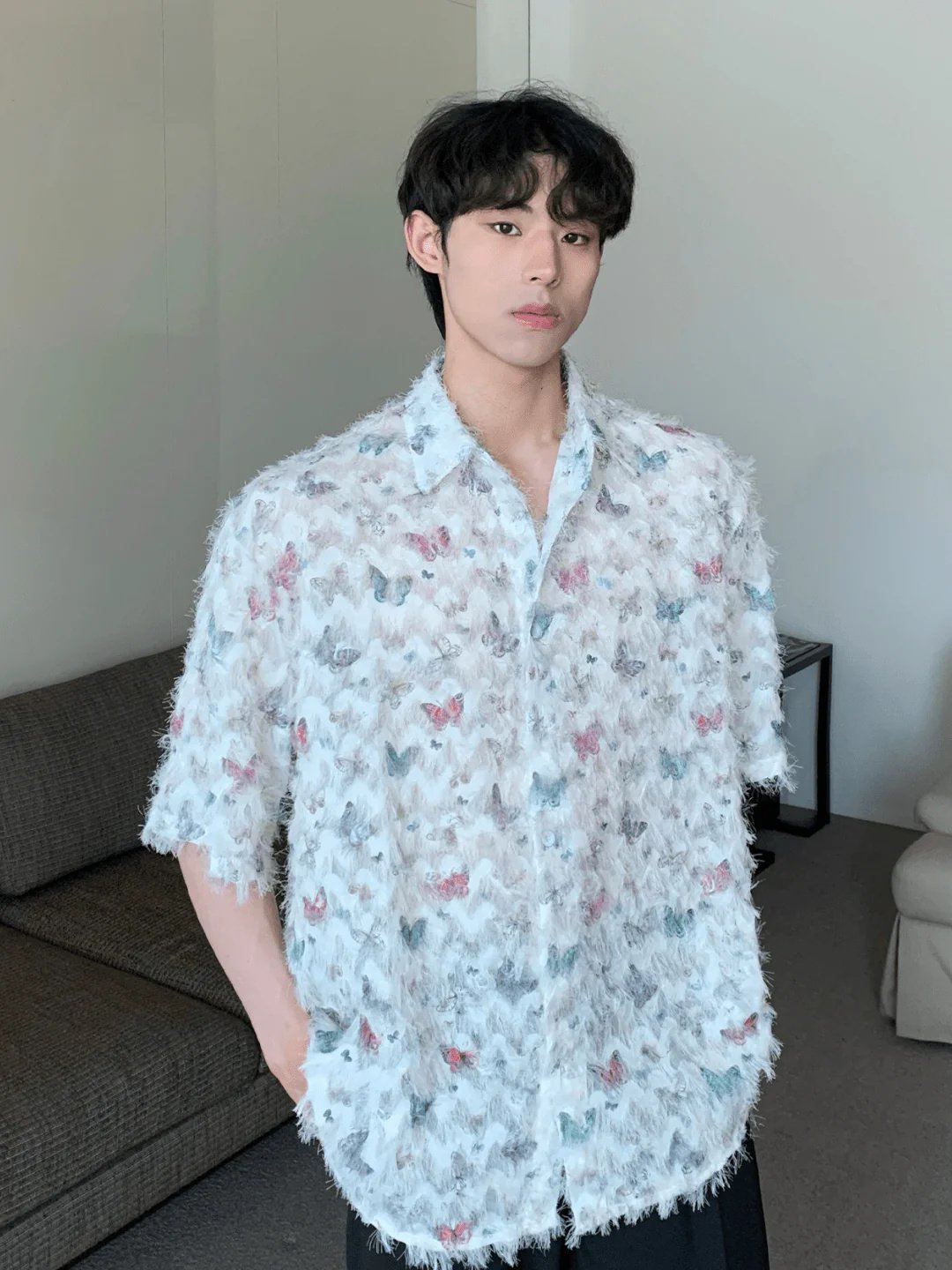 Summer retro butterfly all-over printed short-sleeved shirt