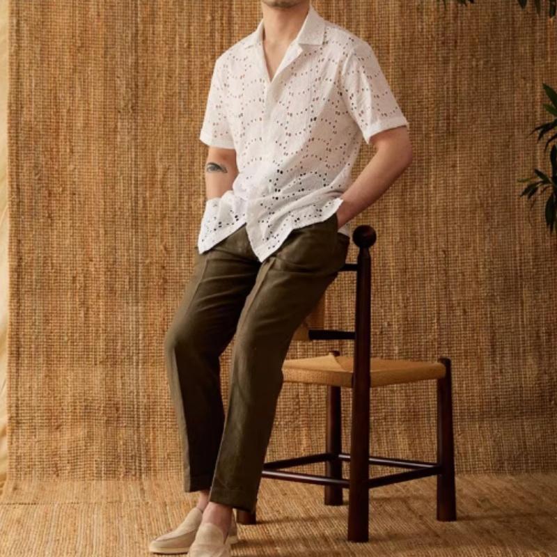 Pure cotton summer thin breathable hollow casual short-sleeved POLO shirt