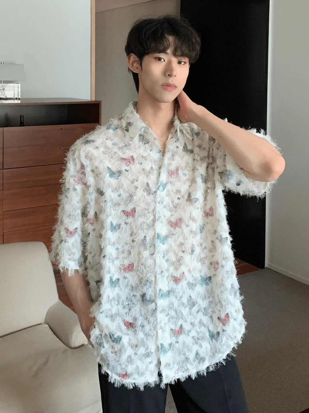 Summer retro butterfly all-over printed short-sleeved shirt