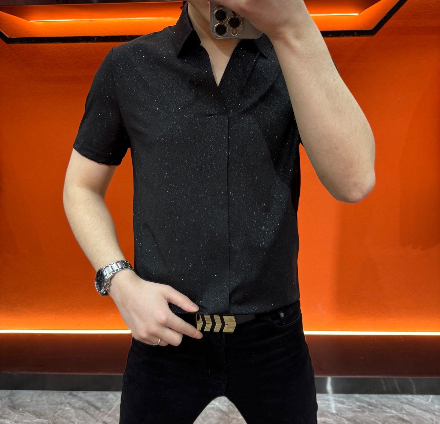 Summer new men's lapel starry sky T-shirt POLO shirt