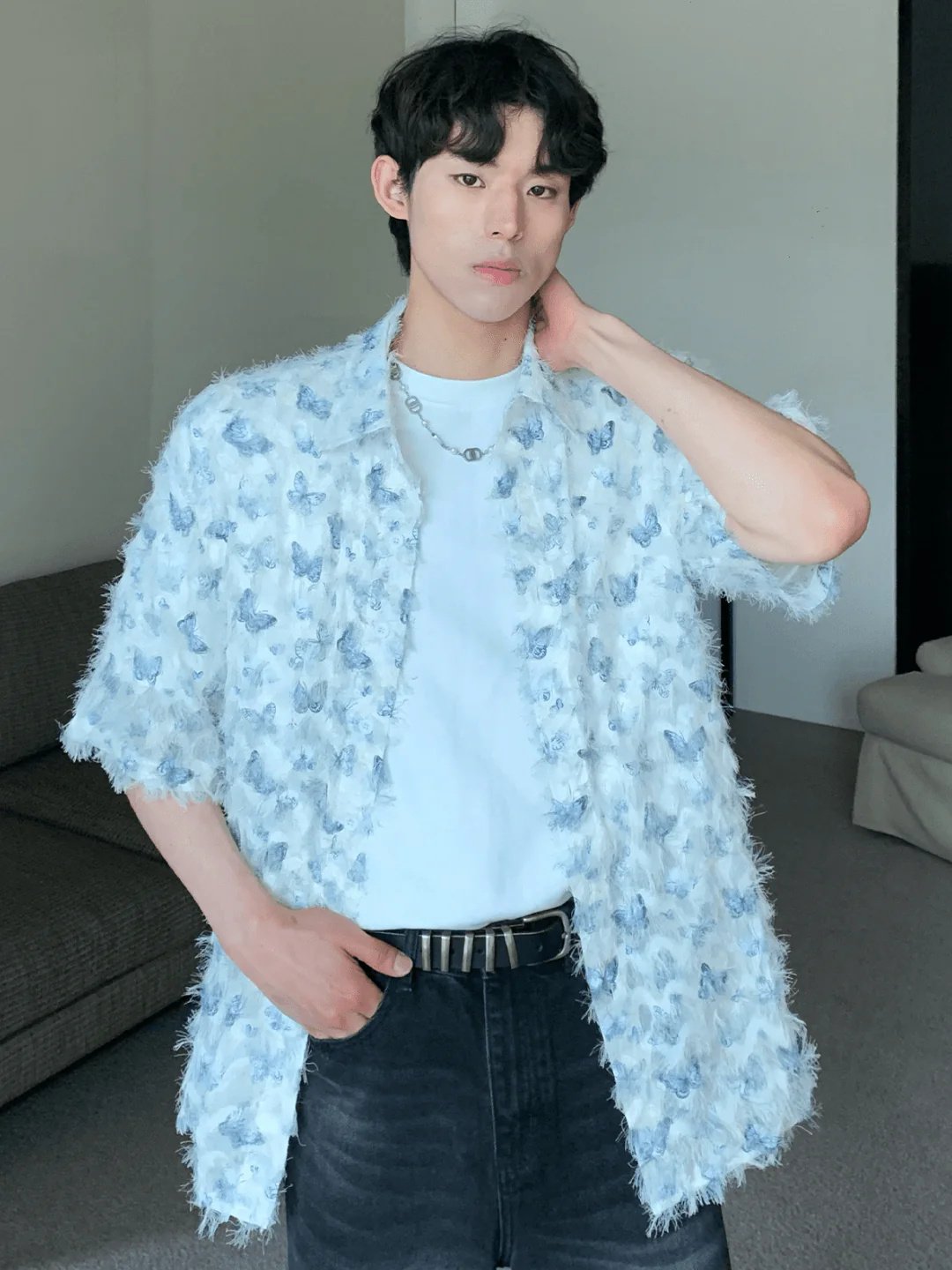 Summer retro butterfly all-over printed short-sleeved shirt
