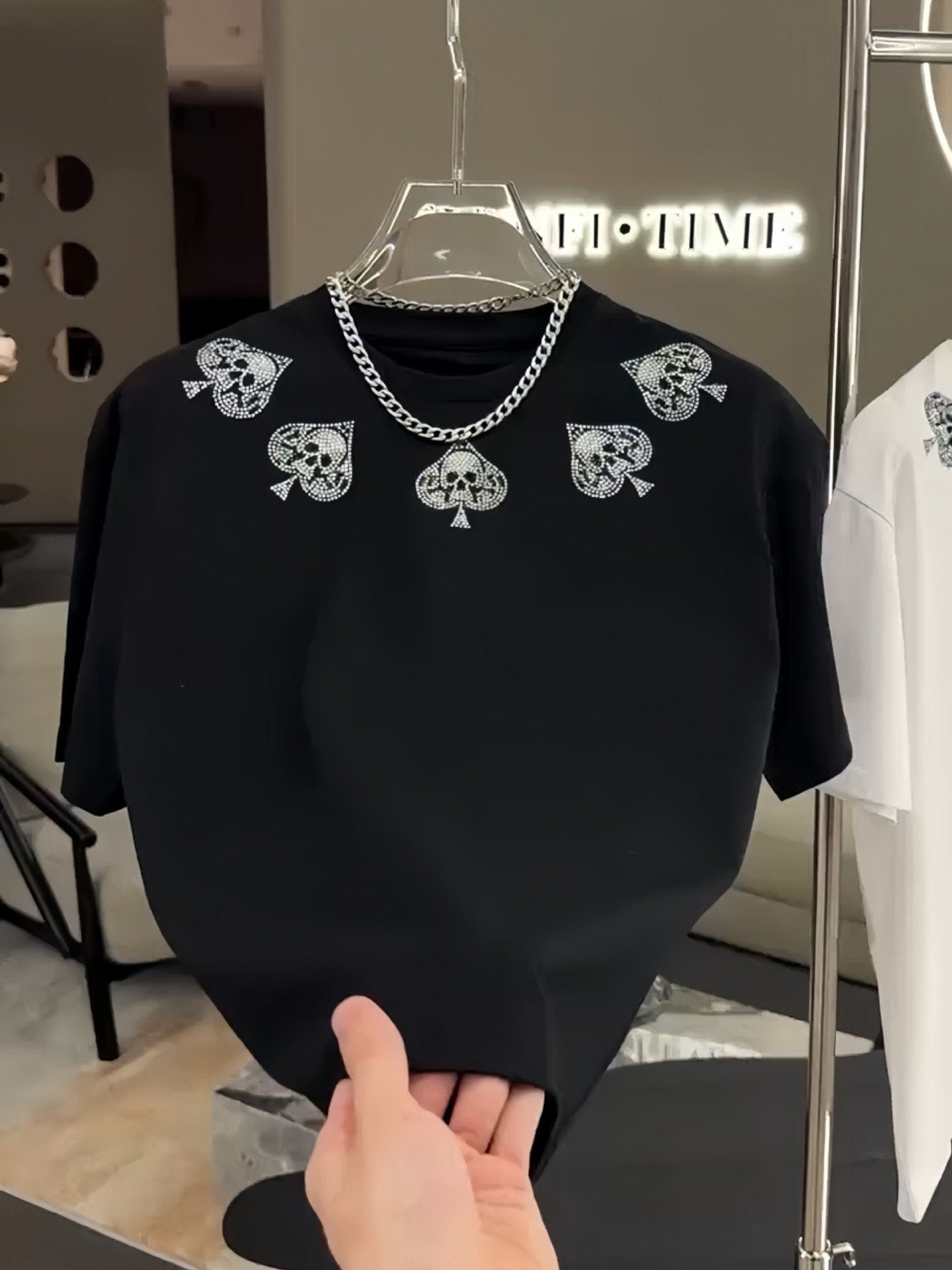 Spades Skull Hot Diamond Loose Round Neck Short Sleeve T