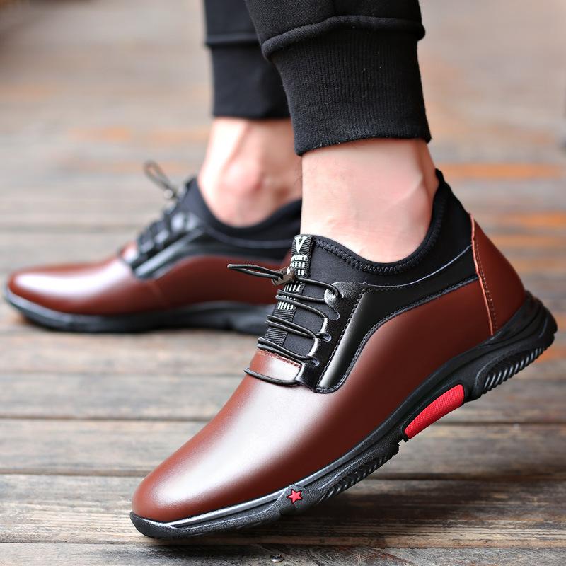 Stylish men's lace-up pointed toe elastic loafers with 6cm hidden heel
