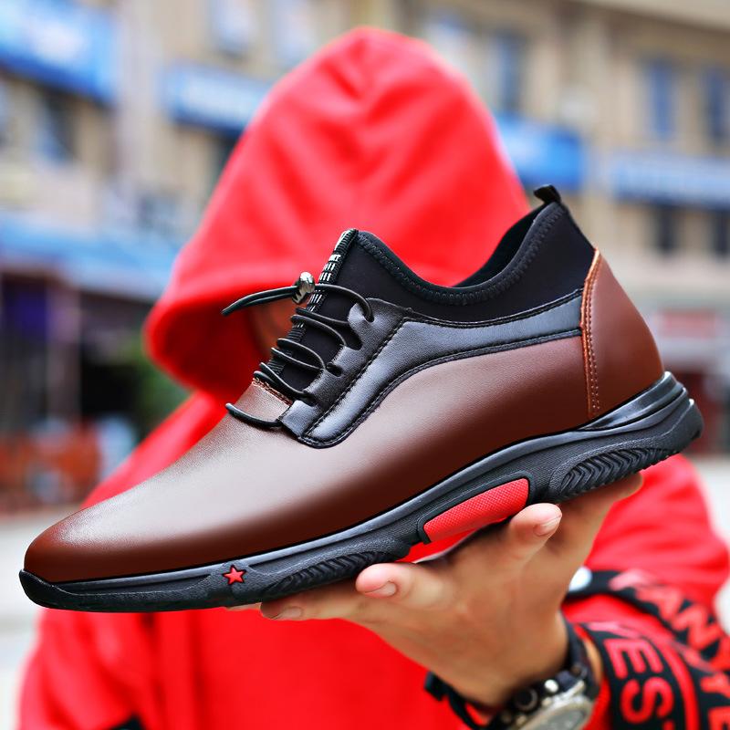 Stylish men's lace-up pointed toe elastic loafers with 6cm hidden heel