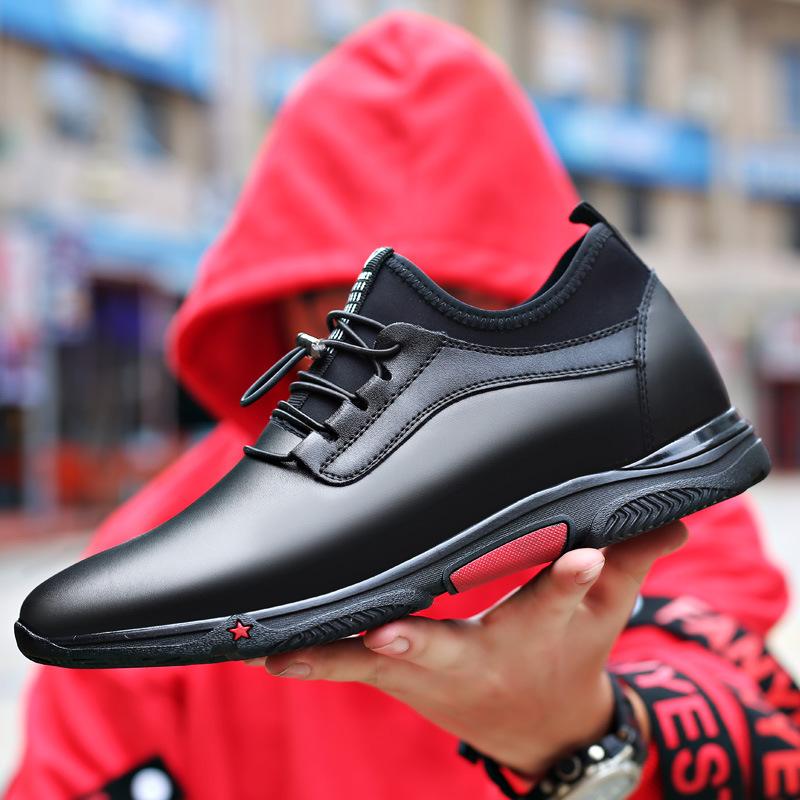 Stylish men's lace-up pointed toe elastic loafers with 6cm hidden heel