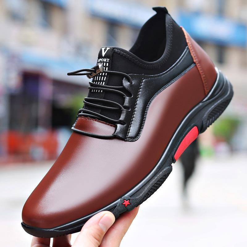 Stylish men's lace-up pointed toe elastic loafers with 6cm hidden heel