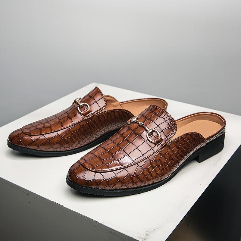 Summer sandals and slippers horseshoe buckle half-slip leather shoes