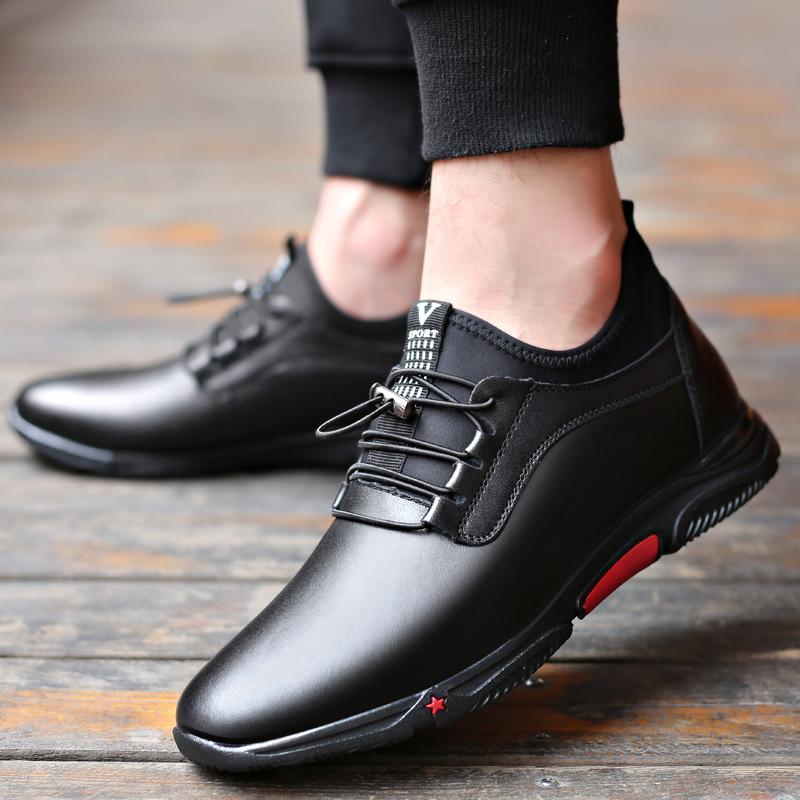 Stylish men's lace-up pointed toe elastic loafers with 6cm hidden heel