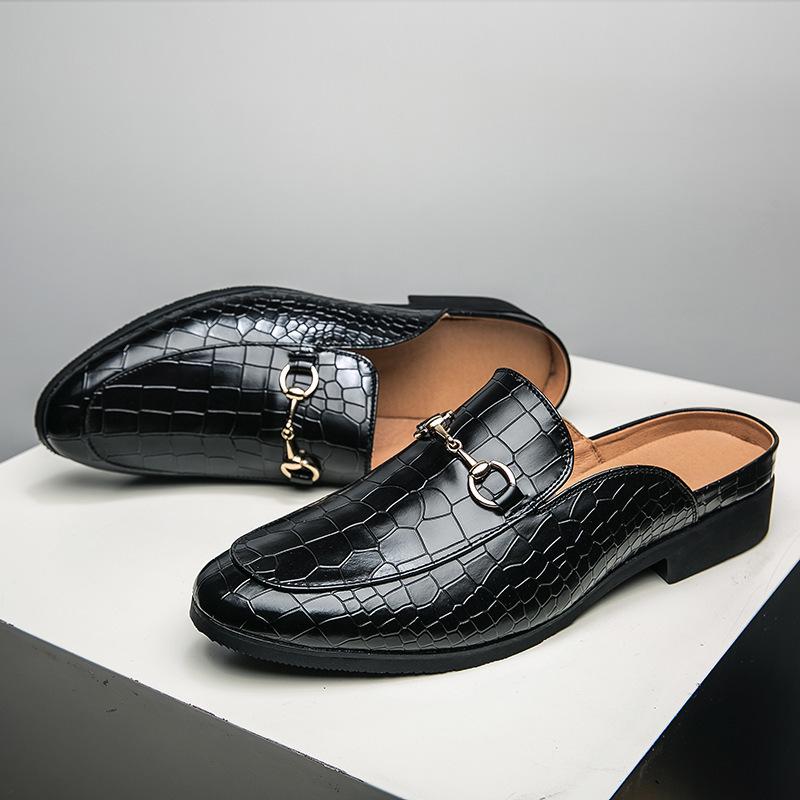 Summer sandals and slippers horseshoe buckle half-slip leather shoes