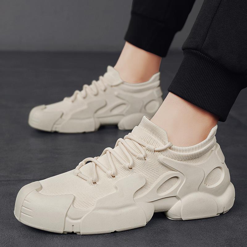 Versatile Breathable Flyknit Men's Shoes Thick Sole Mecha Sneakers