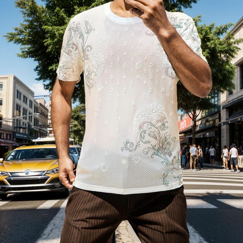 Summer new style ice silk letter print men's T-shirt