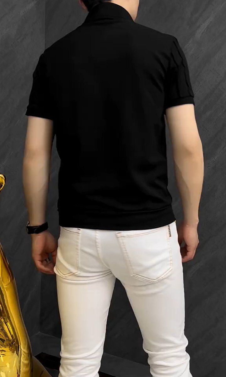 Stand collar hot diamond fashion T-shirt
