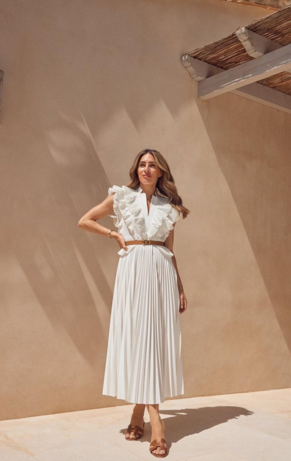 Cotton pleated woven midi dress