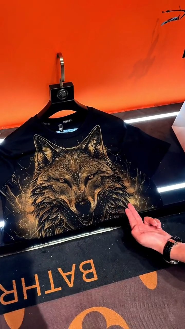 Summer new high-end light luxury men's wolf head T-shirt short sleeves
