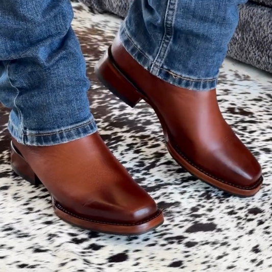 Men's Brown Stretch Genuine Leather Ankle Boots