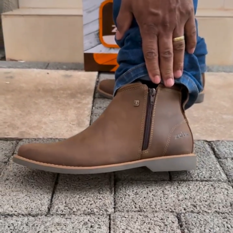 Men's Genuine Leather Double-Zip Ankle Boots