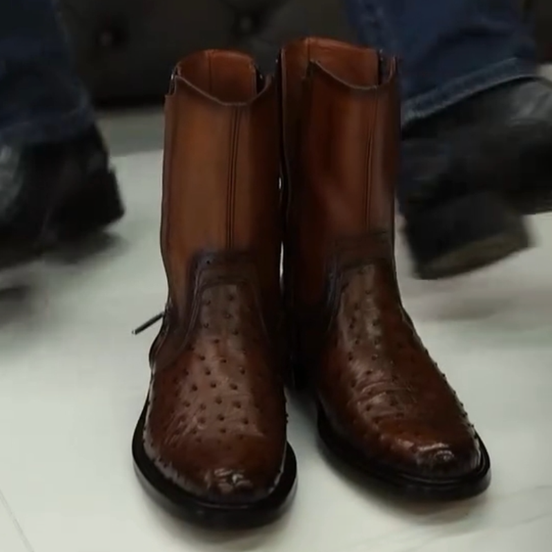 Handcrafted Double-Zip Ostrich Leather Cowboy Boots