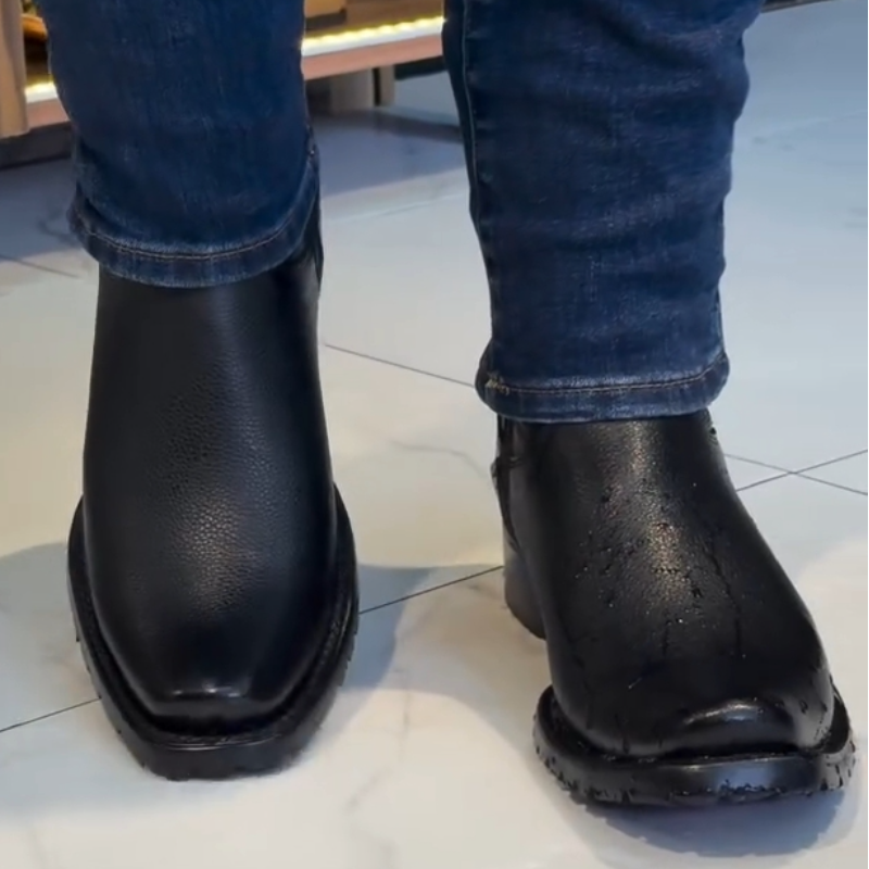 Men's Side Zipper Genuine Leather Mid-Calf Boots