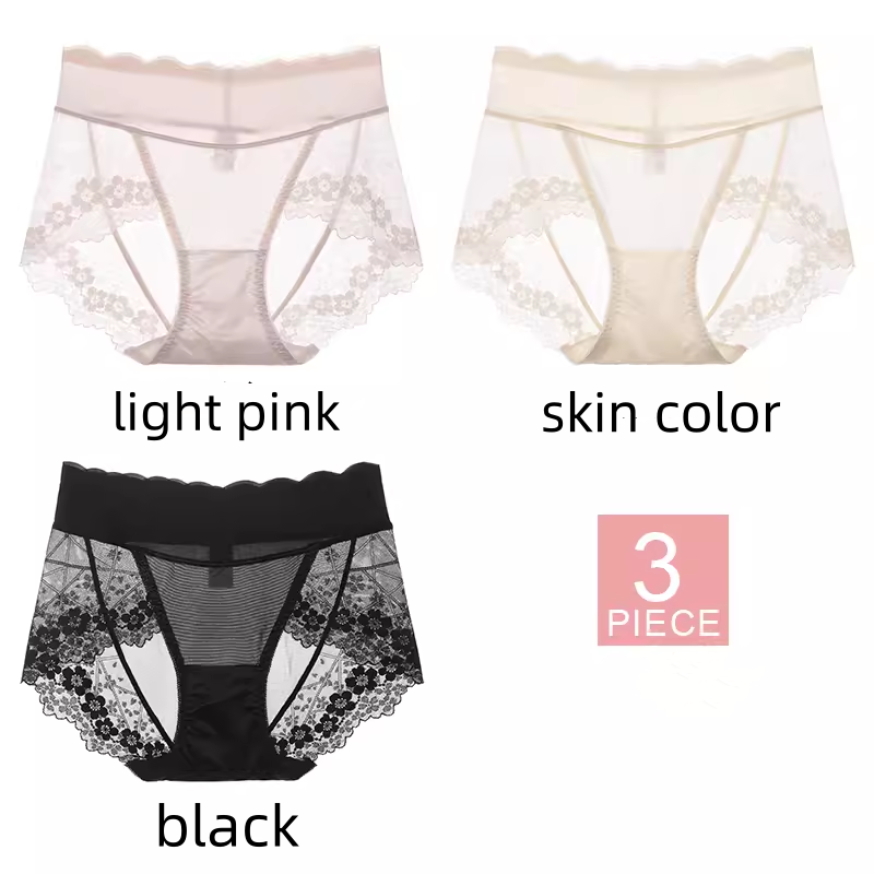 Women's mid-high waist underwear ice silk seamless sexy hip-lifting lace thin underwear