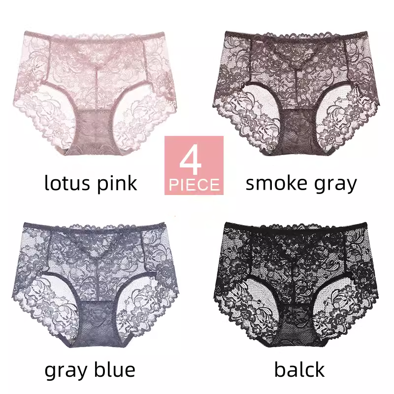 Sexy tummy-control panties for women mid-waist lace large size pure cotton antibacterial