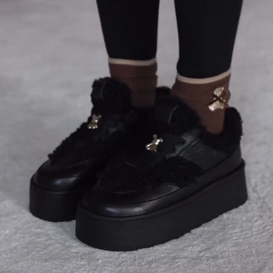 Women's Thick-Soled Fleece-Lined Lace-Up Shoes